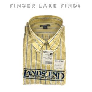 Lands' End Yellow Striped Seersucker Short Sleeve Shirt, L ( 16-16…